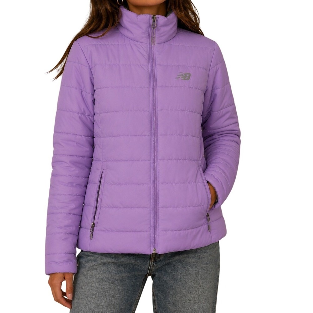 New Balance Puffer Jacket Lavender Purple Womens Size M Full Zip Quilted Coat